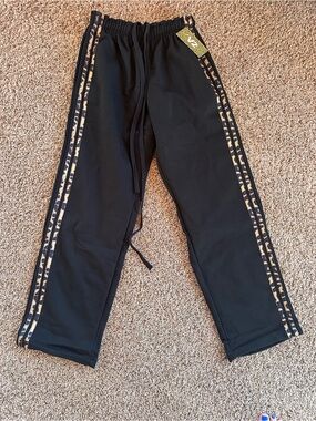 Men's Black Jogger Sweatpants with Leopard Stripe Detail